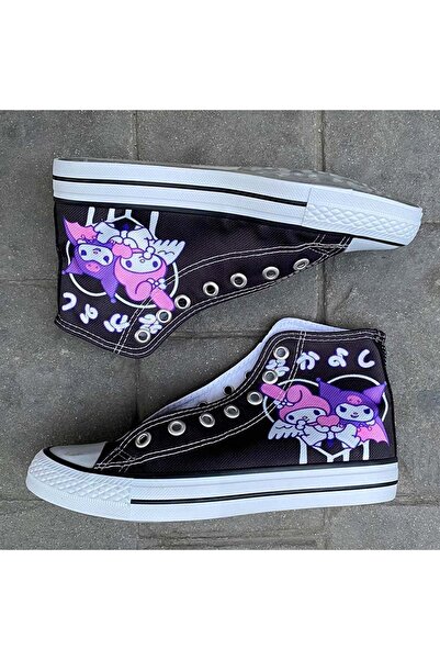 Köstebek Anime Harajuku Kuromi Melody Heart Uzun Kanvas Ayakkabı