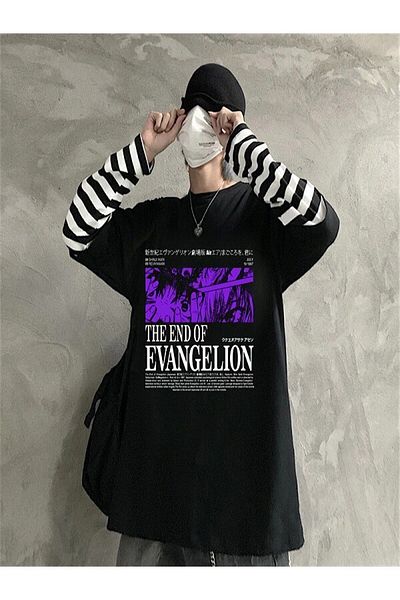 Köstebek Μπλουζάκι Unisex με ριγέ μανίκια Touz The End of Evangelion
