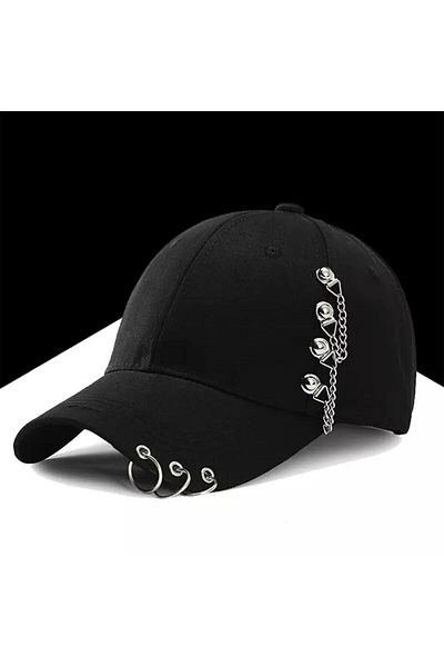 Köstebek Μαύρο καπέλο piercing με 3 δαχτυλίδια και αλυσίδα