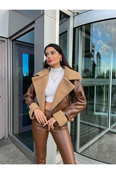 Sindimoda İçi Peluş Kaplama Deri Crop Kaban 98458