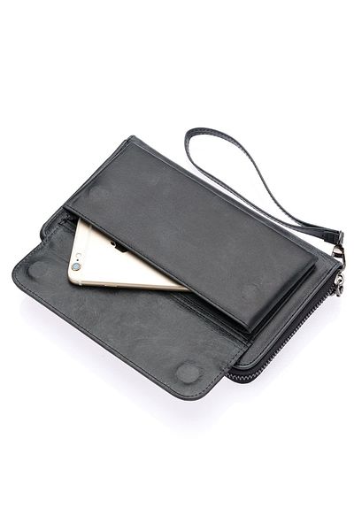 Westpolo Unisex Γνήσιο Αντίκες Δερμάτινο Μακρύ Πορτοφόλι με Θήκη τηλεφώνου