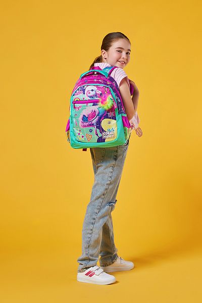 Coral High Rucsac de școală cu trei compartimente cu model flamingo roz apă verde 23647