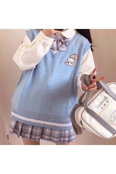 Köstebek Anime Cinnamoroll - Pulovere supradimensionate cu decolteu în V Sanrio Blue