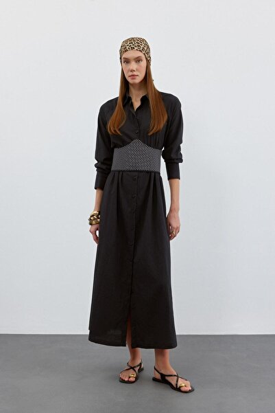 DAZEMADE LILAH KORSELİ SİYAH ELBİSE