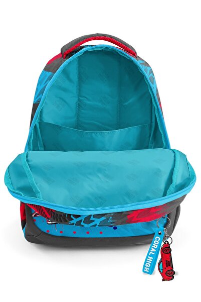 Coral High Kids Gray Blue Race Car Patterned Three Compartment School Backpack 23652