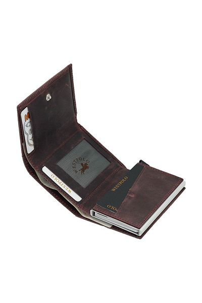 Westpolo West Polo Genuine Antique Leather Unisex Mechanism Wallet Card Holder