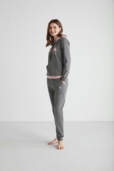 U.S. Polo Assn. 16945 Set de pijamale cu mânecă lungă cu glugă, antracit, Melange