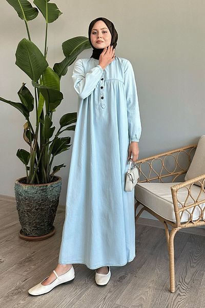 InStyle Ice Blue Robe Placket Jeans Dress