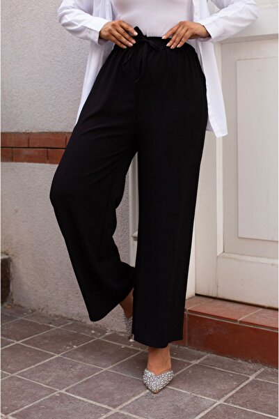 Sfg Life Moda Kadın Bel Lastikli Salaş ve Ön Bağcık Detaylı Bürümcük Şık Kumaş Pantalon