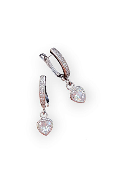 MAGRİB 925 ayar gümüş beyaz taşlı sallantılı kalpli çocuk küpesi