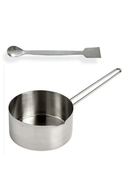 adin tasarım Mum Eritme Kabı 500 Ml + Parafin Karıştırma Kaşığı Seti Parafin Soya Mumu Eritme Mum Yapımı Çelik