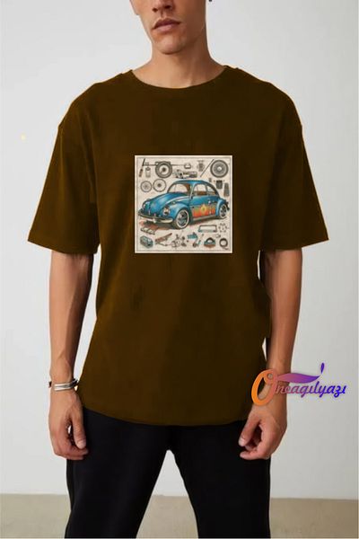 oneagılyazı Unisex Vintage Car Printed Oversize T-Shirt