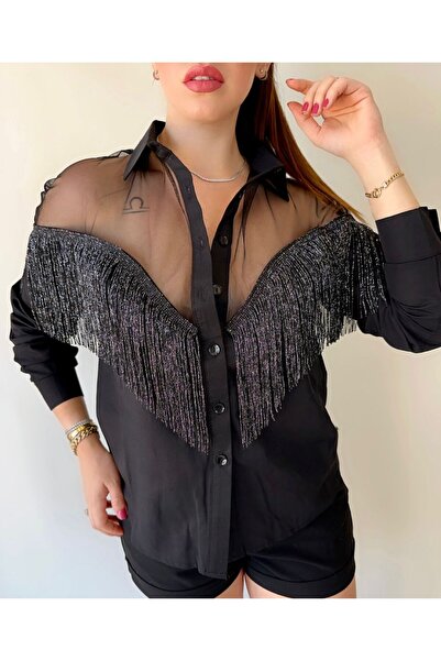 Yenicici Yeni Sezon Yazlık Gömlek Püskül Detaylı Tül Detaylı Gömlek