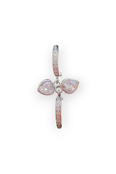 MAGRİB 925 ayar gümüş beyaz taşlı sallantılı kalpli çocuk küpesi