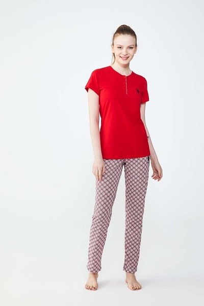 U.S. Polo Assn. Women's Red Patchwork Pajama Set