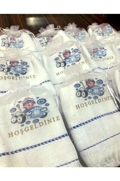 yörük tuhafiye Circumcision Towel with Pouch, Car Towel, Convoy Towel, Pack of 12, Blue Car Wedding Towel