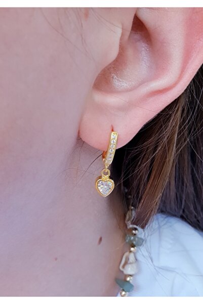 MAGRİB 925 ayar gümüş beyaz taşlı sallantılı kalpli çocuk küpesi