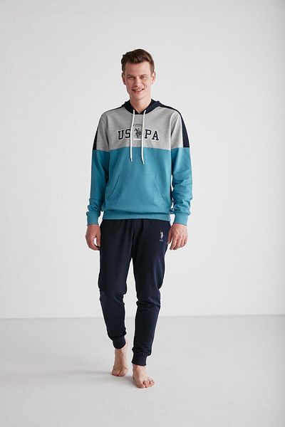 U.S. Polo Assn. Ανδρικό Σετ Πυτζάμες Τυρκουάζ με κουκούλα