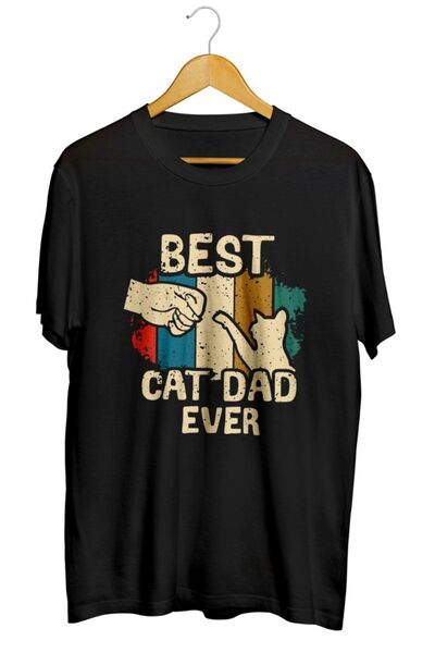 karikatürstore Best Cat Dad Ever Baskılı Unisex Tişört