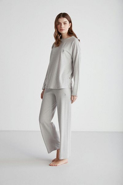 U.S. Polo Assn. - Women's Gray Melange Round Collar Pajama Set