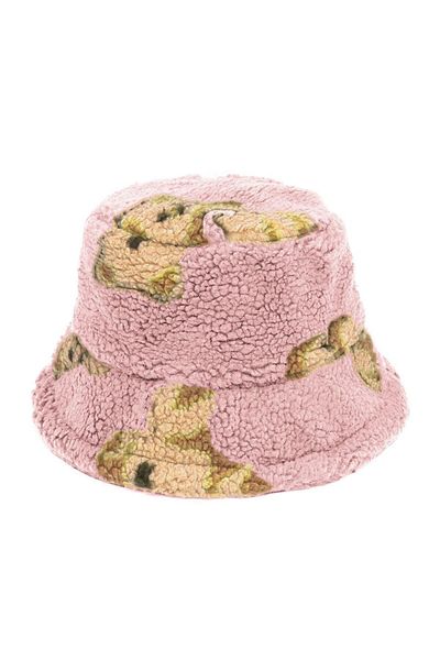 Köstebek Teddy Bear Allover Ροζ Χειμερινό Χοντρό Καπέλο Bucket