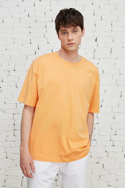 AC&Co / Altınyıldız Classics Męski T-shirt o luźnym kroju Melon Ici, oversize, z okrągłym dekoltem, wykonany w 100% z bawełny