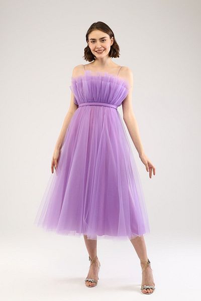 Asees Frill Detailed Dreamy Tulle Evening Dress