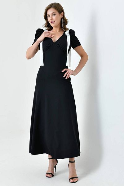 Neşeli Butik Women's V-Neck Shoulder Detailed Evening Dress - NBS9358