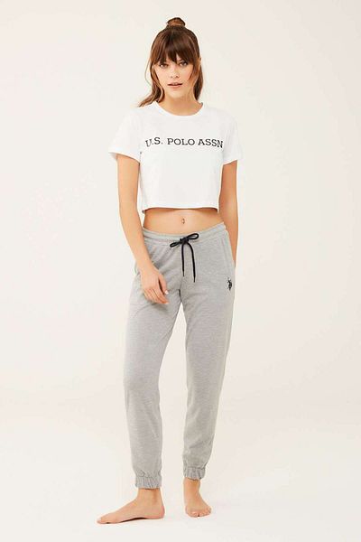 U.S. Polo Assn. Pantaloni de pijama pentru femei Gri Melange - Bumbac și picioare elastice