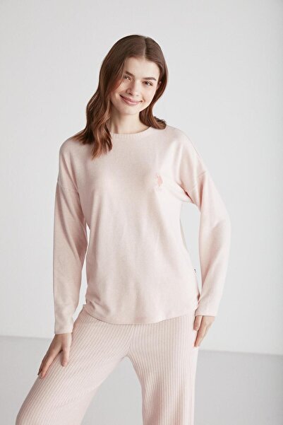 U.S. Polo Assn. Kadın Uzun Kol Yuvarlak Yaka Pembe Melanj Pijama Takımı C1T6N9O54