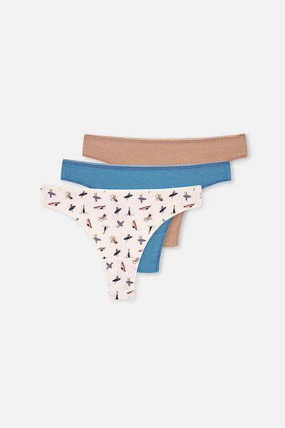Dagi 3er-Set gemusterte mehrfarbige Tanga-Höschen für Damen