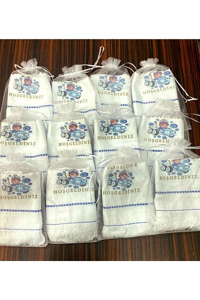 yörük tuhafiye Circumcision Towel with Pouch, Car Towel, Convoy Towel, Pack of 12, Blue Car Wedding Towel