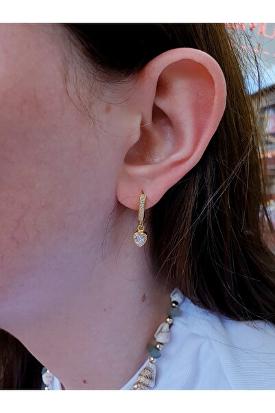 MAGRİB 925 ayar gümüş beyaz taşlı sallantılı kalpli çocuk küpesi