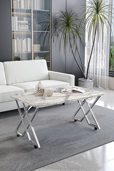 ED Efelez Design Orta Sehpa , Milano Tekerlekli Orta Sehpa , Gümüş Metal - Be...