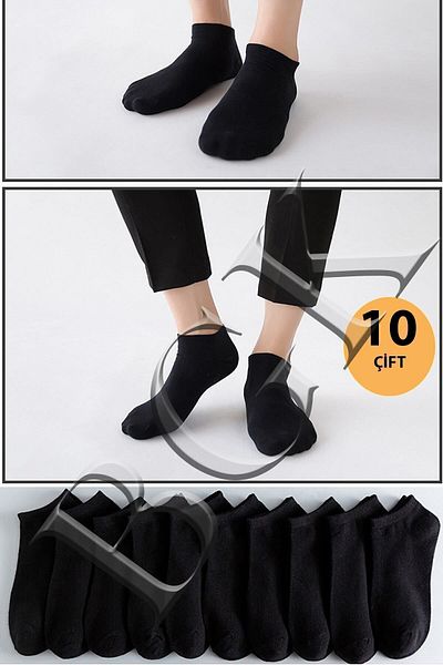 Zirve Unisex 10 ζευγάρια μαύρες κοντές καλοκαιρινές κάλτσες