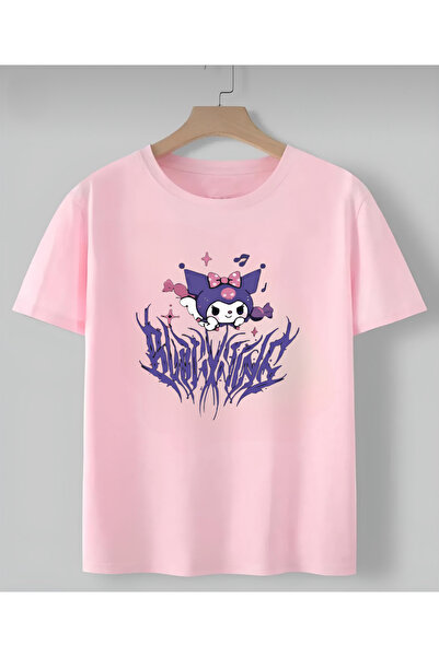 Serays moda Kuromi baskılı kız/erkek çocuk pamuk penye tişört