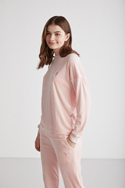 U.S. Polo Assn. U.S. POLO ASSN. - Kadın Pembe Yuvarlak Yaka Pijama Takımı 024K.AS1TR6APL94S9