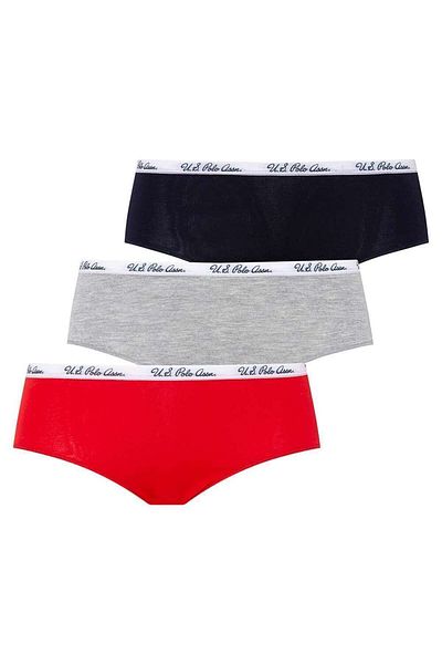 U.S. Polo Assn. H.T.A-1026-H.T.A U.S. Polo Assn. Women's Red - Gray Melange - Navy Blue 3-Piece Shorts H.T.A-1026-H.T.A
