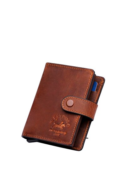 Westpolo West Polo Hakiki Eskitme Deri Mekanizmalı Unisex Cüzdan Kartlık