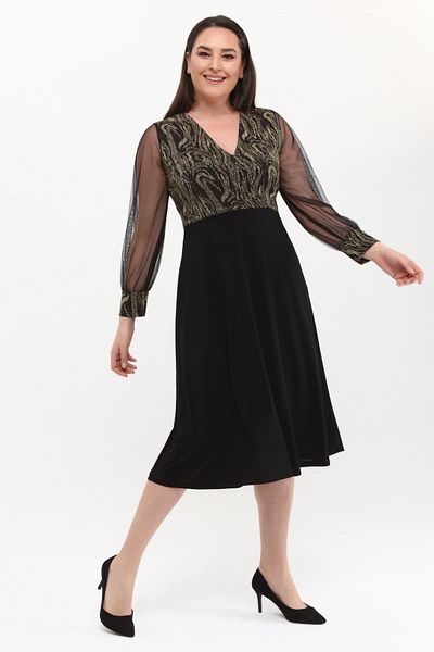 Asees Medium Size Double Breasted Collar Sleeves Tulle Dress