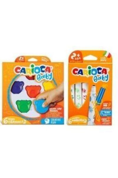 CARIOCA Jumbo Baby Super Washable Felt Tip Crayons and Teddy Baby Crayons 6 Pack + 1 Year Old Paint