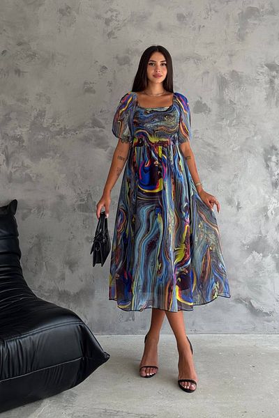 Neşeli Butik Madona Collar Patterned Chiffon Women's Dress