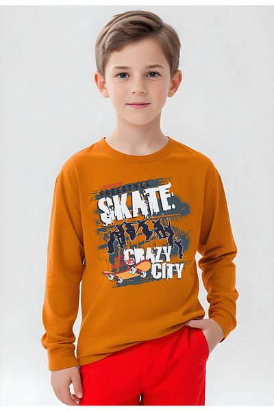 panios kids Hanorac portocaliu cu gât rotund pentru băiat cu imprimeu nebun