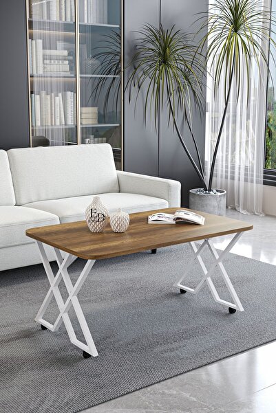 ED Efelez Design Orta Sehpa , Milano Tekerlekli Orta Sehpa , Beyaz Metal - Ba...