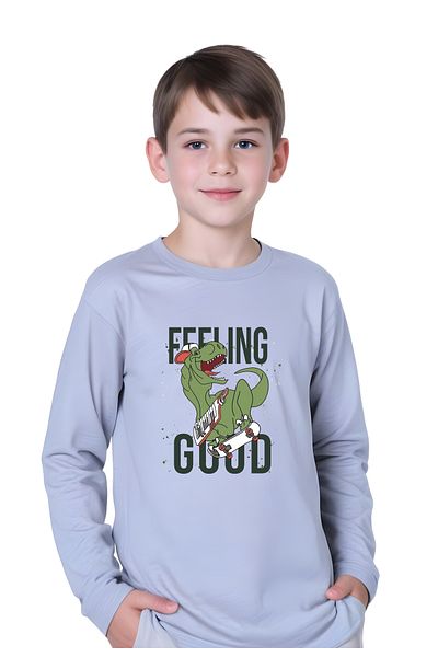 panios kids Сив суитшърт с кръгло деколте и щампа на динозавър за момче