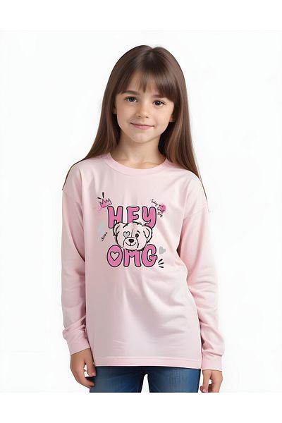 panios kids Hanorac roz pentru fete cu imprimeu Hey Omg cu gât rotund