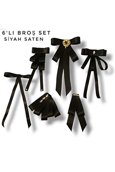 pegu baby collection SİYAH 6'LI SATEN VİCTORİA SET LUKS YAKA İĞNE YAKA BROŞ K...