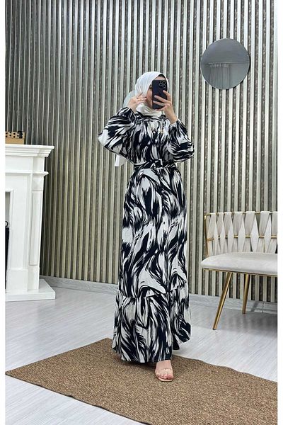 Moda Krash Viscose Summer Dress - Loose Fit, Belt Detail