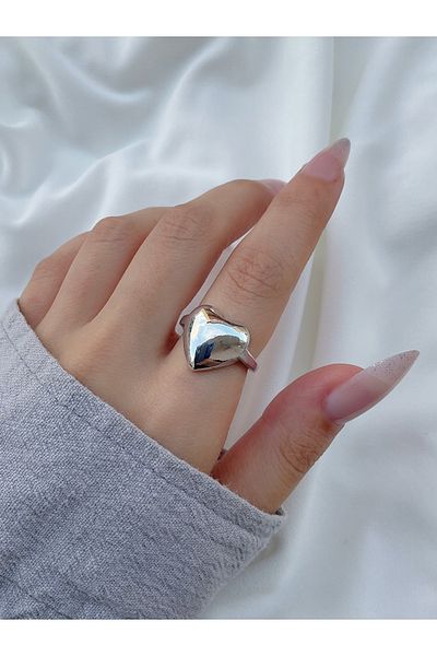 Eylülün Takısı Women's Silver Color Adjustable Heart Model Ring