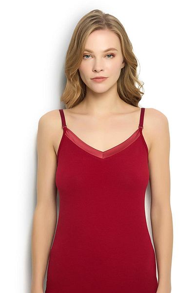 Jiber Burgundy Satin Collar Adjustable Straps Women's Undershirt - 625